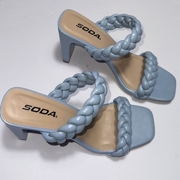 Soda Women's Braided Open Toe Double Strap Heels, Blue, 7.5 - Picture 3 of 9